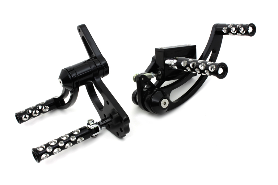 Black FX 1970-1999 Forward Control Kit w/ Chrome Swiss Cheese Pegs