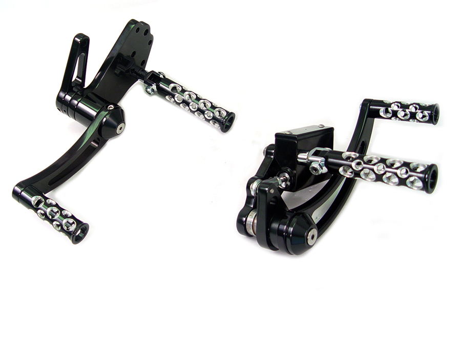 Black FX 1970-1999 Forward Control Kit w/ Chrome Swiss Cheese Pegs