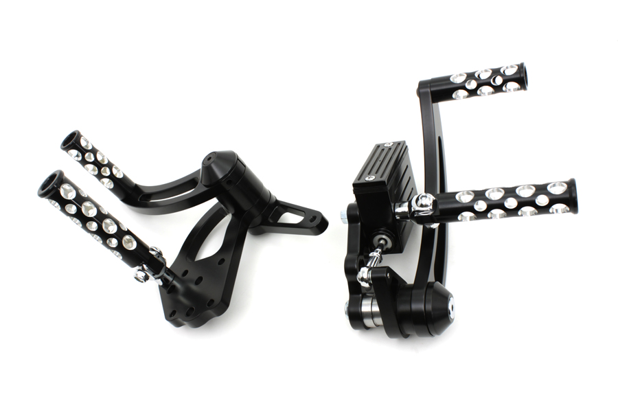Black FX 1970-1999 Forward Control Kit w/ Chrome Swiss Cheese Pegs