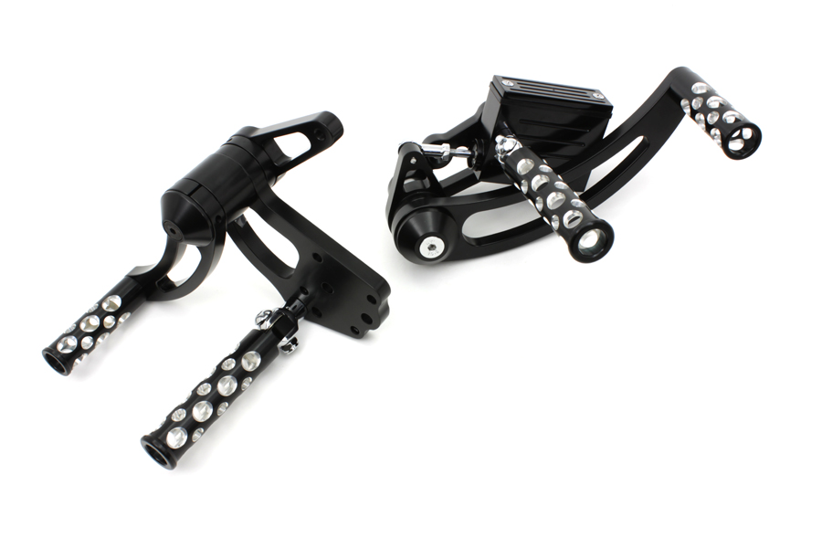 Black FX 1970-1999 Forward Control Kit w/ Chrome Swiss Cheese Pegs