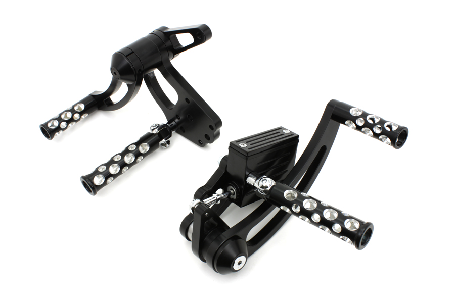 Black FX 1970-1999 Forward Control Kit w/ Chrome Swiss Cheese Pegs