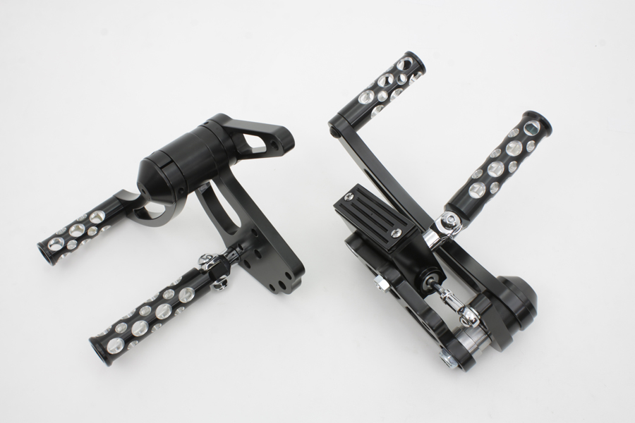 Black FX 1970-1999 Forward Control Kit w/ Chrome Swiss Cheese Pegs