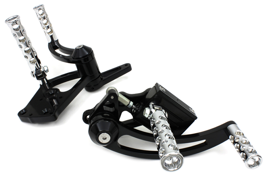 Black Billet Forward Control Set with Chrome Spearhead Pegs
