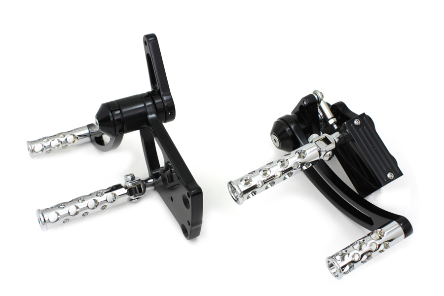 Black Billet Forward Control Set with Chrome Spearhead Pegs
