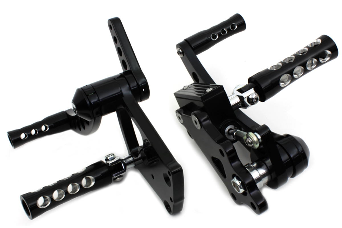 Black 2000-UP Billet Forward Control Set w/ Black Concave Pegs