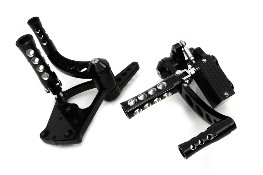 Black 2000-UP Billet Forward Control Set w/ Black Concave Pegs