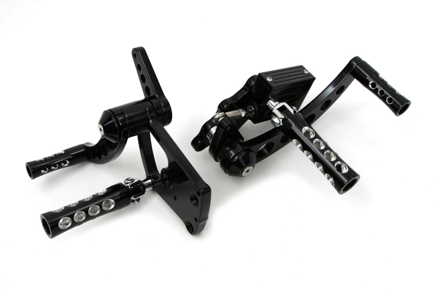 Black 2000-UP Billet Forward Control Set w/ Black Concave Pegs