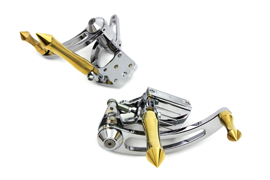 Chrome Billet Forward Control Set with Brass Spiked Pegs