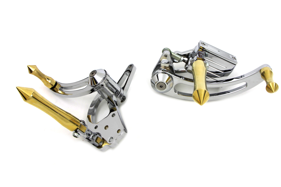 Chrome Billet Forward Control Set with Brass Spiked Pegs