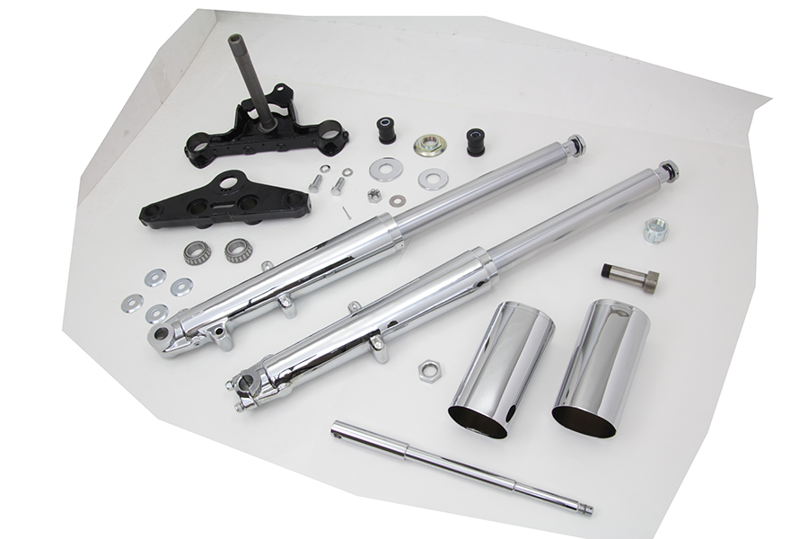 Fork Assembly w/ Chrome Sliders Left Side Drum Brake, FL 1967-1968