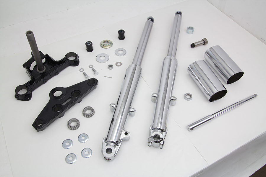 Fork Assembly w/ Chrome Sliders Left Side Drum Brake, FL 1967-1968