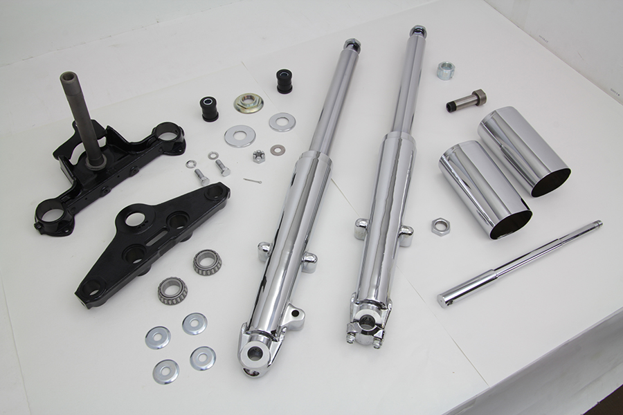 Fork Assembly w/ Chrome Sliders Left Side Drum Brake, FL 1967-1968