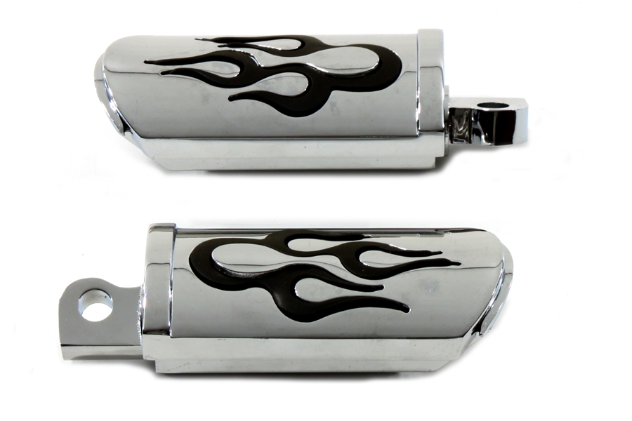 Chrome Flame Adjustable Footpegs Set for Harley Customs