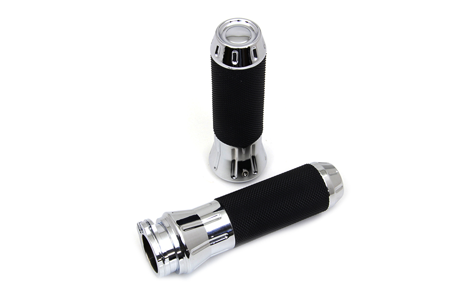 Black Grip Set with Chrome End Caps for FLST & FXST 1982-2015