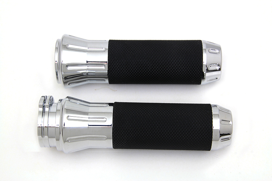 Black Grip Set with Chrome End Caps for FLST & FXST 1982-2015