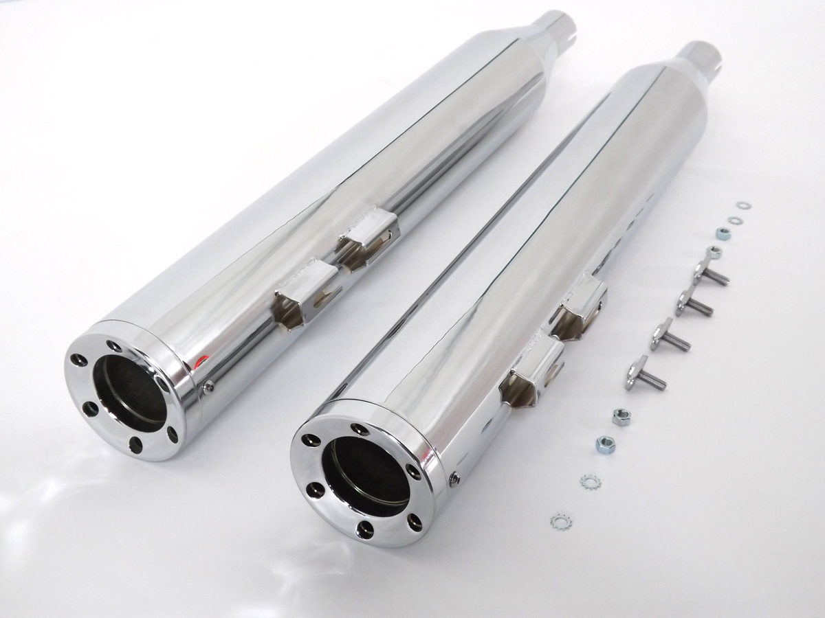 Chrome 1995-UP FLT & FLH 4" Muffler Set w/ 6 Screw Chrome End Tips
