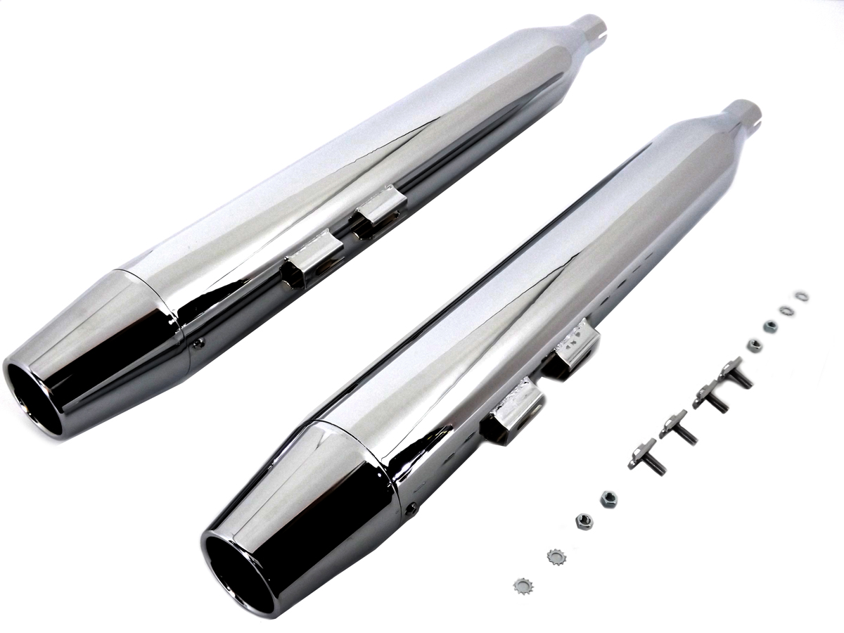 FLT 1995-UP Chrome Muffler Set with Long Tapered End Tips