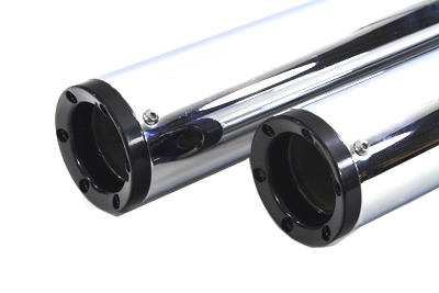 Chrome Muffler Set w/ Black Long Slash Tips for FLT 1995-UP Harley