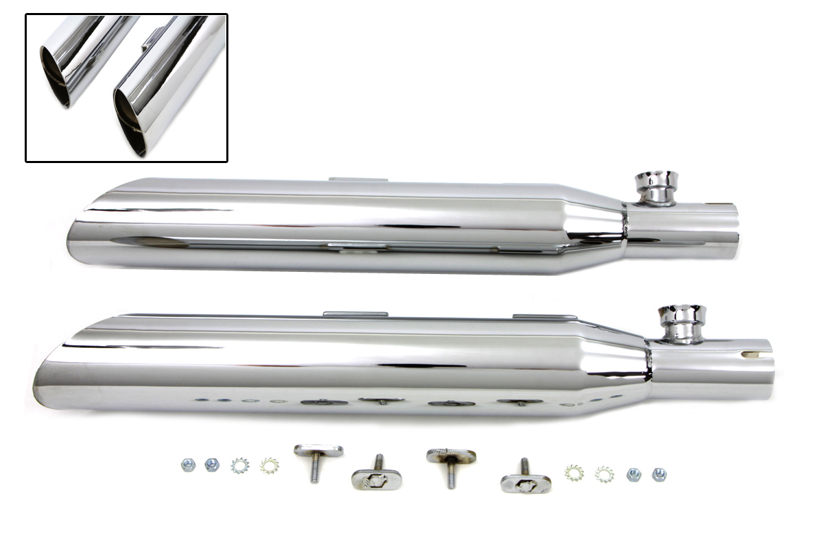 Chrome FXST 2007-UP Slip On Muffler Set With Slash Ends