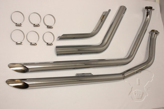 Radii Chrome Drag Pipes w/ Heatshield for 1971-1984 Harley FXE