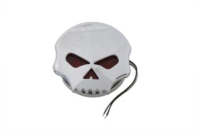 Chrome Skull Marker Lamp with Red LED for Harleys & Customs