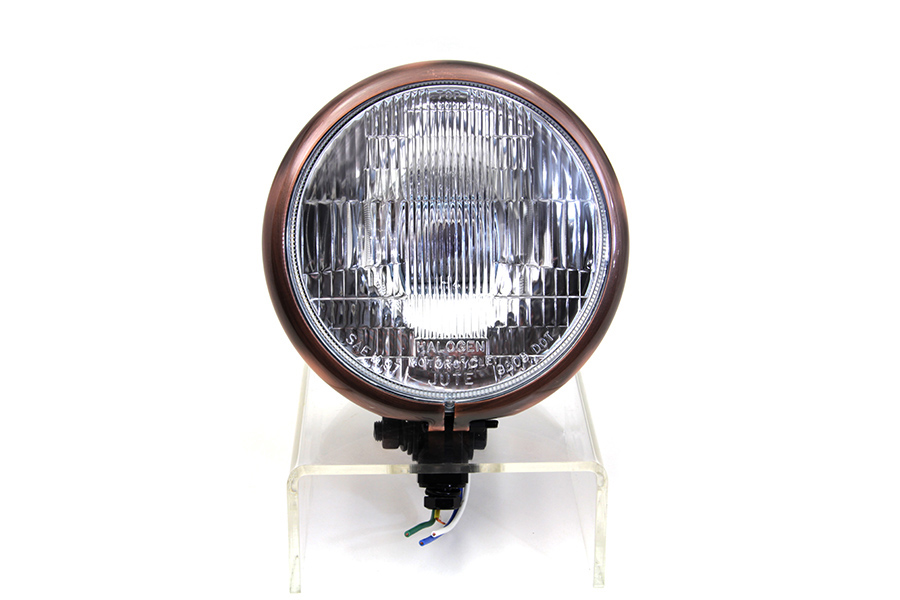 5-3/4" Black Headlamp with Copper Trim Ring, 12 Volt