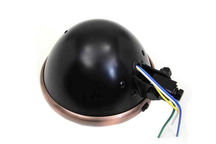 5-3/4" Black Headlamp with Copper Trim Ring, 12 Volt
