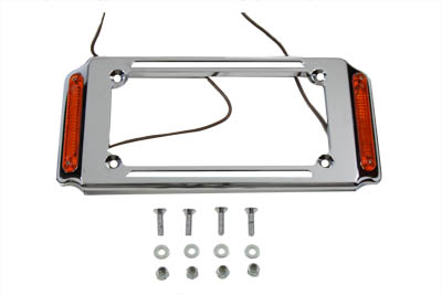 Chrome License Plate Frame with Amber Side Lights