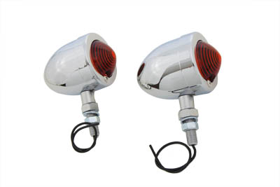 Chrome Single Stem Red Marker Lamp Set for Harley Custom