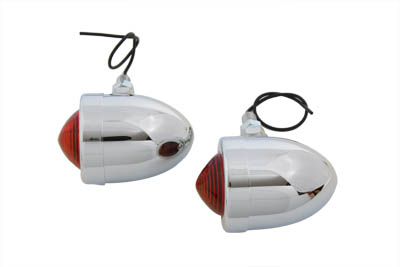 Chrome Single Stem Red Marker Lamp Set for Harley Custom