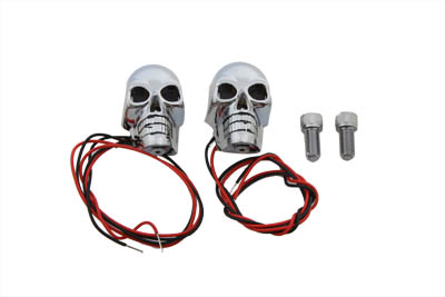 2 inch Chrome Skull Red Led Marker Lamp for Harley and Custom