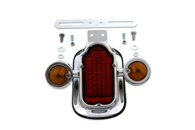 Chrome Tombstone LED Tail Light w/ Bullet Lamps Harley & Customs