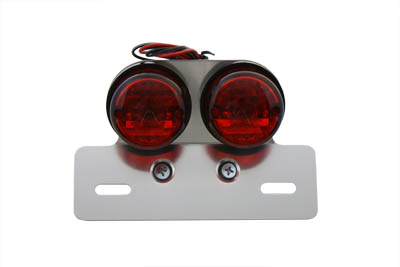 Chrome Twin Round Tail Lamp with Alloy License Bracket for Harley Cust