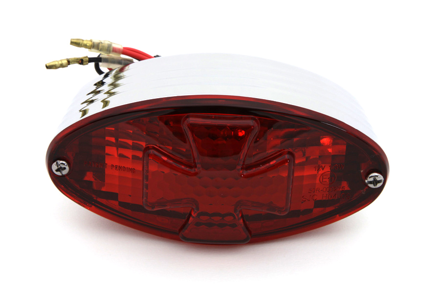Oval Tail Lamp with Maltese Inset Red Lens for Harley Custom