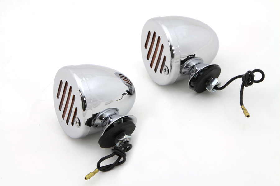 Chrome Shielded Amber Bullet Marker Lamp Set for Harley and Custom