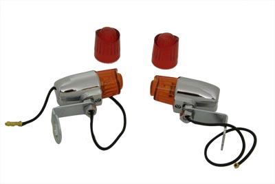 Chrome Pony Marker Lamp Set with Red and Amber Lens for Harley Custom