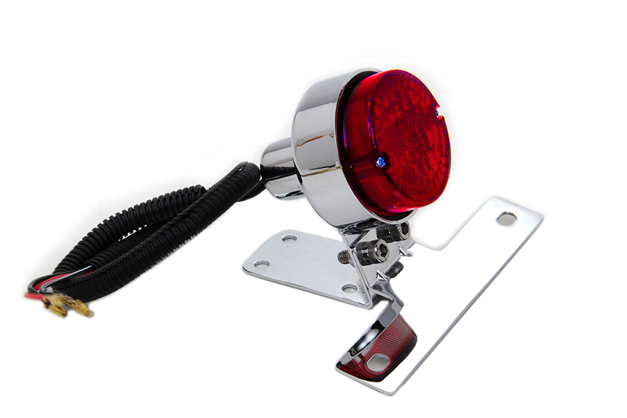 Chrome Universal Tail Lamp with Bracket, Red Lens