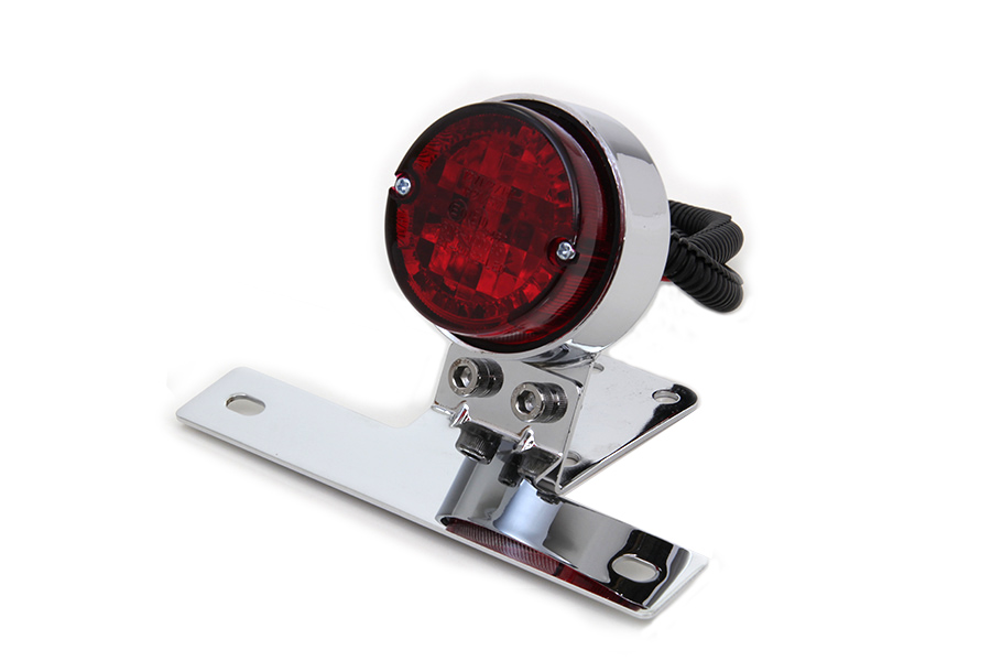 Chrome Universal Tail Lamp with Bracket, Red Lens