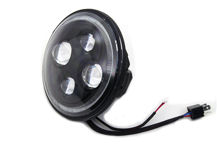 7" Headlamp LED Bulb Unit, Black Lens w/ Halo for FLT 1994-2013