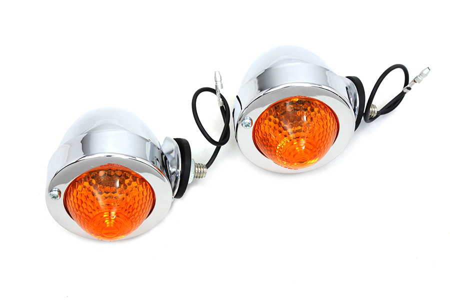 Bullet Marker Lamp Set Chrome 12 Volt Amber Lens