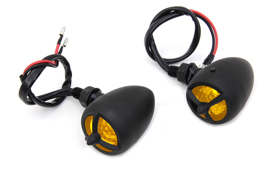 Black Torpedo Bullet Style Marker Lamp Set, Amber Lens