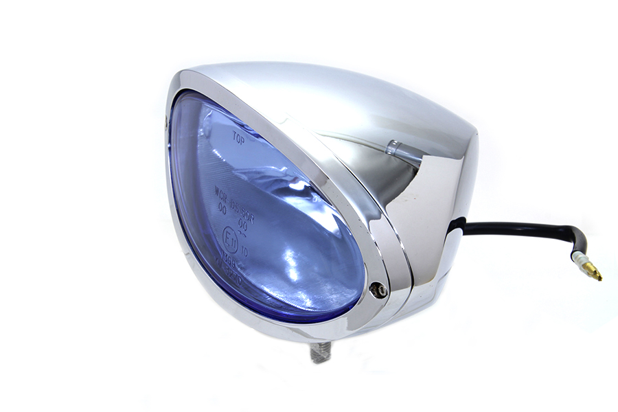 Chrome Oval Style Headlamp with Blue Lens