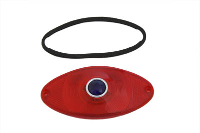 Tail Lamp Lens Cateye Style Red w/ Blue Dot Chrome for Harleys