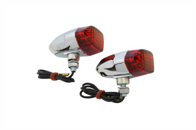 Chrome Snake Eye Red Marker Lamp Set for Harley Custom