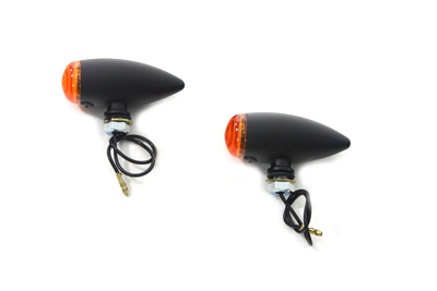 Black Mini Bullet Amber Lens Marker Lamp Set for Harley and Custom
