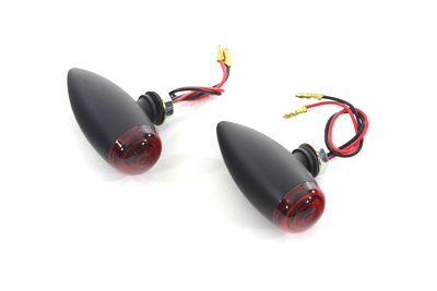 Mini Black LED Bullet Red Lens Marker Lamp Set for Harley and Custom