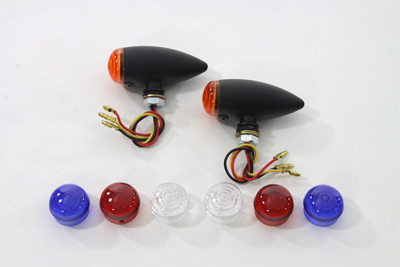 Mini LED Bullet Amber Lens Marker Lamp Set Black