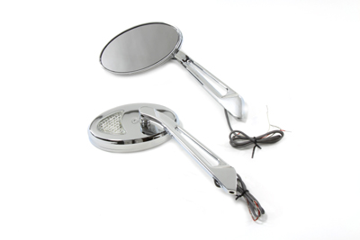 Chrome Ellipse Mirrors Set LED Turn Signal Lights Harley Customs