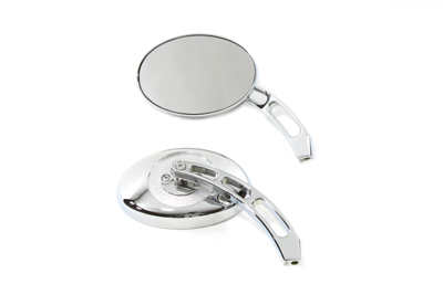 Chrome Oval Mirror Set with Billet 3-Slot Stems for Harley