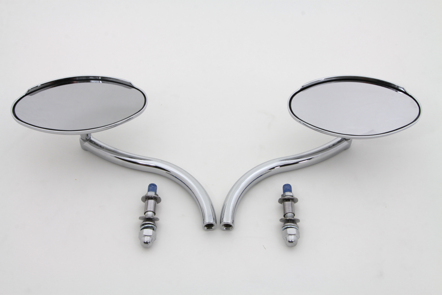 Chrome Radii Oval Mirrors Set w/ Round Stems for Harley Custom